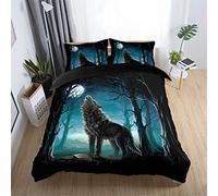 Ropa de Cama King Size 220x240 Juegos de Fundas para edredón - Cama 150 cm Creativo 3D Animal Lobo Gato Caballo Unicornio Noche Paisaje Funda nórdica + 2 Funda de Almohada