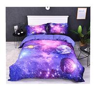 Ropa de Cama King Size Galaxia Universe Universo Cielo Estrellado Mandala Lunar Planeta 3D Colorido Púrpura Azul Funda nórdica 220X240 cm - Cama 150 cm