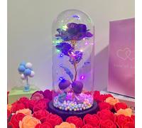 Rosa Bella y Bestia Rosa Eterna, Regalo Mujer Flores Artificiales con Luces LED, Flor Artificial de Lámina de Oro con Hojas Caídas, Regalos Originales para Mama Novia Cumpleaños Aniversario，san valent