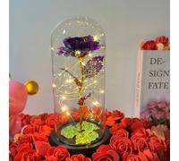 Rosa Bella y Bestia Rosa Eterna, Regalo Mujer Flores Artificiales con Luces LED, Flor Artificial de Lámina de Oro con Hojas Caídas, Regalos Originales para Mama Novia Cumpleaños Aniversario，san valent
