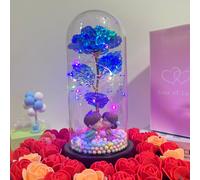 Rosa Bella y Bestia Rosa Eterna, Regalo Mujer Flores Artificiales con Luces LED, Flor Artificial de Lámina de Oro con Hojas Caídas, Regalos Originales para Mama Novia Cumpleaños Aniversario，san valent