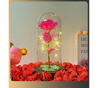 Rosa Bella y Bestia Rosa Eterna, Regalo Mujer Flores Artificiales con Luces LED, Flor Artificial de Lámina de Oro con Hojas Caídas, Regalos Originales para Mama Novia Cumpleaños Aniversario，san valent