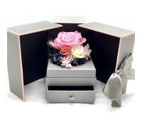Rosa Eterna Natural en Caja joyería y Lazo - Flores San Valentín - Rosa preservada a Mano (Caja Gris)