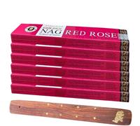 Rosa roja Incienso Vijayshree Golden Nag 15g Nueva fragancia roja rosas varillas Duración 60 minutos aprox. + regalo porta inciensos (6 cajas de 15g)