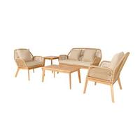 Rosario Conjunto De Muebles De Jardin De Madera Para 4 Plazas Con 2 Mesas Beige Y De Madera