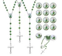 Rosario de cuentas de madera verde San Judas Tadeo para regalos de bautizo, rosarios a granel para recuerdos de fiesta de primera comunión para invitados, Rosarios Católicos, paquete de 12 para