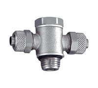 Rosca giratoria en T, con junta tórica, G 1/2 A, para manguera 10/8 mm, SW 27, presión de trabajo máx. 18 bares, latón niquelado.
