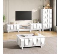 Rosebibi Juego de muebles de salón 3D frontales, mesa baja, aparador, aparador, moderno juego de muebles de PB, diseño geométrico, color blanco