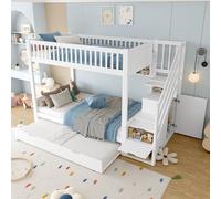 Rosebibi Litera 90 x 200 cm, cama infantil, con cama nido, con estantería, con armario, con compartimento de almacenamiento, color blanco, sin colchón (con cama nido)