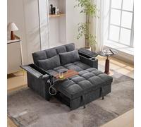 Rosebibi Sofá cama 3 en 1 sofá cama, con respaldo ajustable, sofá de 2 plazas, sofá de salón diván plegable, mesa oculta, soporte para bebidas, 140,5 x 74 x 82 cm, gris