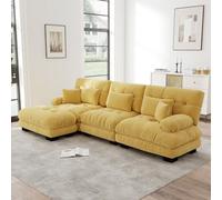 Rosebibi Sofá esquinero modular de lujo, sofá grande en forma de L para sala de estar, sofá cama profundo con otomano, chenilla, amarillo