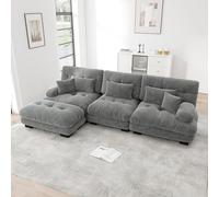 Rosebibi Sofá esquinero modular de lujo, sofá grande en forma de L para sala de estar, sofá cama profundo con otomano, pana, chenilla gris