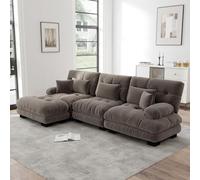 Rosebibi Sofá esquinero modular de lujo, sofá grande en forma de L para sala de estar, sofá cama profundo con otomano, chenilla marrón