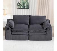 Rosebibi Sofá modular de pana de 2 plazas, con cojines y dos bolsillos laterales de diferentes tamaños, espuma de 3 capas, núcleo de resorte, rebote rápido, ideal para salón, oficina y más, color gris