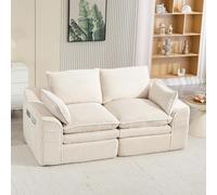 Rosebibi Sofá modular de pana de 2 plazas con cojines y dos bolsillos laterales de diferentes tamaños, espuma de 3 capas, núcleo de resorte, rebote rápido, ideal para salón, oficina y más, color beige