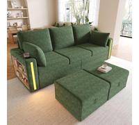 Rosebibi Sofá modular en forma de U/L, con 2 taburetes con espacio de almacenamiento, soporte para bebidas, estante para reposabrazos, cajones grandes, cojines para salón, color verde.