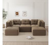 Rosebibi Sofá seccional modular sin estructura con otomana de 3 plazas de pana, asiento profundo para salón, no requiere montaje, color marrón