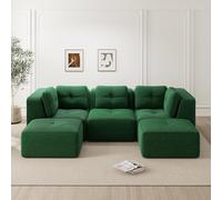 Rosebibi Sofá seccional modular sin estructura con otomana de tres plazas de pana, asiento profundo para salón, no requiere montaje, color verde