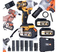 Rosfix - Juego de llaves de impacto inalámbricas, color naranja Doberman, 21 V, OD21 V, 2 baterías 4 Ah, 350 Nm, motor sin escobillas de 1/2 pulgadas, para coche, bricolaje, taller | Herramienta