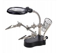 Rosfix TE-801 - Tercera mano con lupa 3,5 x 12 x | Iluminación LED | Soporte para soldador | Pinzas de cocodrilo ajustables | Base estable 10 x 6 cm | Altura 26 cm | Accesorios de soldadura