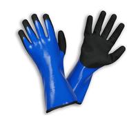 Rostaing Guantes LIQUIDO - Par de guantes de trabajo 100% impermeables - Para trabajos de albañilería, arenado y fachadas - Guantes de protección azul y negro de longitud media
