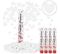 RosyFate Cañón de Confeti Blanco Corazón - 4 Tubos de 40cm para Bodas, Cumpleaños, Baby Showers, Navidad, Fiestas y Carnavales