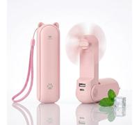 RosyFate Mini Ventilador Portatil 3 en 1, Ventilador de Mano Recargable USB, con Linterna, Cordón, Plegable Pequeño Ventilador para Oficina, Viajes, Aire, Libre (Rosa)