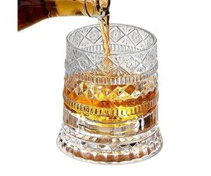 Rotating Whiskey Glass, Premium Bourbon Tasting Drinkware Set, Cocktail Glasses for Collectors Home Bar Entertainers, Elegant Design, Crystal Drink Presentation, Birthday Gift
