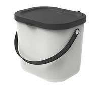 Rotho Albula Cubo de basura biológica de 6 litros con tapa y asa para la cocina., Plástico (PP) sin BPA, blanco/antracita, 6l (23.5 x 20.0 x 20.8 cm)