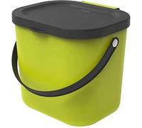 Rotho Albula Cubo de basura biológica de 6 litros con tapa y asa para la cocina., Plástico (PP) sin BPA, verdeclaro/antracita, 6l (23.5 x 20.0 x 20.8 cm)
