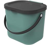 Rotho Cubo de basura biológica Albula 6 l con tapa y asa, PP sin BPA, verde oscuro
