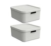 Rotho Albula Juego de 2 cajas de almacenamiento con tapa, 20 l, práctica caja con 2 asas, cierre seguro, apilables y ahorran espacio, fáciles de limpiar, color crema y blanco