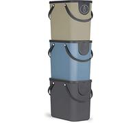 Rotho Albula - Juego de 3 Sistemas de Separación de Residuos 25 L para la Cocina, Plástico (PP) sin BPA, Gris Antracita/Azul/Cappuccino, 3 x 25 L (40.0 x 23.5 x 34.0 cm)