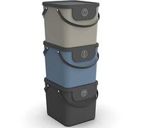Rotho Albula - Juego de 3 Sistemas de Separación de Residuos 40 L para la Cocina, Plástico (PP) sin BPA, Gris Antracita/Azul/Cappuccino, 3 x 40 L (40.0 x 35.8 x 34.0 cm)