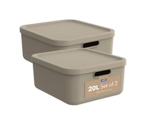 Rotho Albula Light Cajas Almacenaje Plástico con Tapa 2 x 20 L Color Beige | Cajas de almacenaje ropa, cajas organizadoras apilables, asas abiertas, plástico reciclado, fáciles de limpiar para el hogar