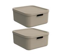 Rotho Albula Light - Juego de 2 Cajas Almacenamiento Ropa con Tapa, 20 L, Plástico, Color Beige