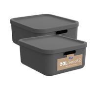 Rotho Albula Light Organizador Cocina Cajas Almacenaje Plástico 20 L Gris | Cajas Organizadoras Apilables, Uso Como Organizador Baño, Con Tapas, Asas Abiertas, Plástico 100 % Reciclado y Anidables