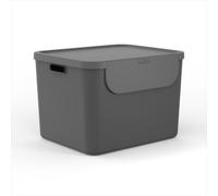 Rotho Albula organizador cocina 55 L cajas almacenaje plástico antracita | Cajas organizadoras apilables, tapa con apertura frontal, asas para transporte, 6 adhesivos para clasificar residuos