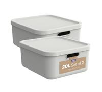 Rotho Albula Organizador Cocina Cajas Almacenaje Plastico 20 L Crema Blanco | Cajas organizadoras, organizador de baño, cajas de almacenamiento, caja de almacenaje de plástico, con tapa y asas apilables