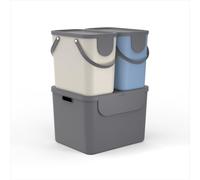 Rotho Albula Set Cubo de Basura Cocina Cubos de Basura de Reciclaje 105 L | Cubo Basura Reciclaje, 3 Recipientes con Tapa, Apilables, Asas Laterales, 6 Pegatinas para Separar Residuos en Casa