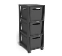 Rotho Brisen Contenedor con Ruedas con 3 Cajones, Plástico (PP Reciclado), Antracita, 3 x 16 l (36,6 x 30 x 77 cm)