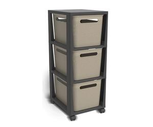 Rotho Brisen Roll contenedor con 3 cajones, plástico (polipropileno reciclado), capuchino, 3 x 16 l (36,6 x 30 x 77 cm)