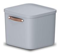 Rotho Caja de almacenaje con tapa y asa, 40 L, Azul claro | Contenedor organizador apilable de estilo escandinavo, 39,5 x 38 x 34 cm, ideal para juguetes, cocina o bano