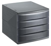 Rotho Cajón/caja de oficina Quadra con 4 cajones, plástico (PS), sin BPA, negra, (36,5 x 28,0 x 25,0 cm)