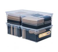 Rotho CLEAR Box - Juego de 4 cajas de almacenaje (18 L, con tapa, apilables, 40 x 33,5 x 17 cm), color azul transparente