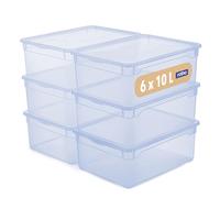 Rotho Clear Box - Juego de 6 Cajas de Almacenaje de 10 L con Tapa, Azul