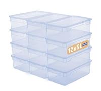 Rotho Clear Box - Set de 12 Cajas de Almacenaje de 5 L con Tapa, Azul
