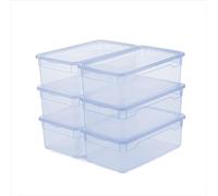 Rotho CLEAR Cajas almacenaje plastico 6 x 5 L cajas organizadoras azul | Cajas de almacenamiento con tapa, apilables y modulares, juego de 6 unidades resistentes y transparentes