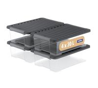 Rotho CORE Plus Juego de 4 Cajas de Almacenamiento 30 l con Tapa y Cierre