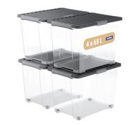 Rotho CORE Pro Set de 4 Cajas de Almacenamiento 65 l con Ruedas y Tapa